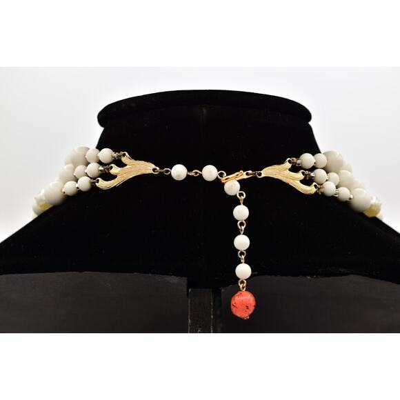 Japan Vintage Beaded Necklace Orange White Pearl Layered Chunky Signed 60s Bin7B - Picture 5 of 12